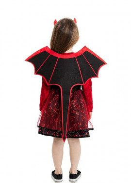 Fato de diabrete vermelho com bandana e asas para bebé e menina