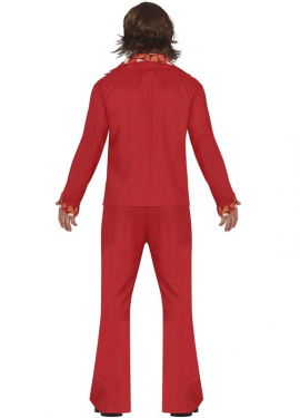 Fato de discoteca vermelho dos anos 70 para homem