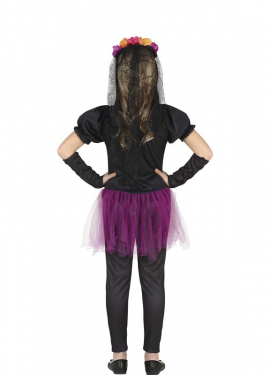 Fato de esqueleto florido com tule para menina