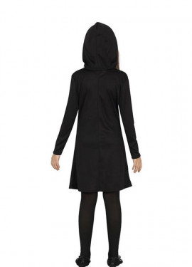 Fato de esqueleto sombrio em vestido para menina