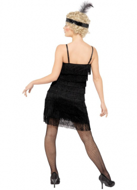 Fato de Flapper preto com franjas para mulheres