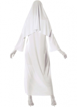 Fato de freira branca fantasma para mulher no Dia das Bruxas