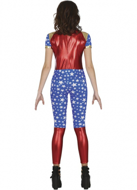Fato de heroína estrela vermelha e azul para adolescentes