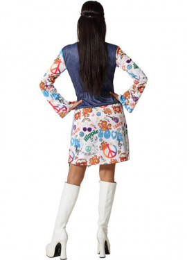 White Hippie Costume with Print for Women