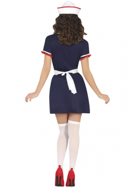 Fato de marinheiro de cabine vintage azul para mulher
