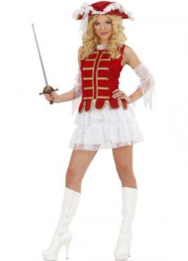 Red and white Musketeer costume with hat for women
