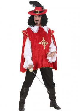 Red and white Musketeer costume for men