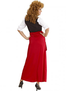 Fato de taberna vermelho e preto para mulher