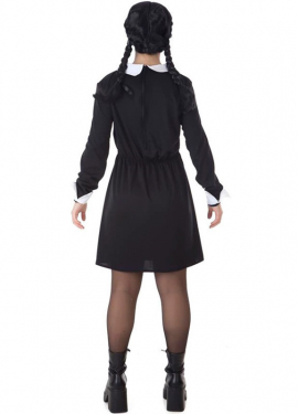 Fato de Menina Sinistra com Peruca Preto Clássico para Mulher