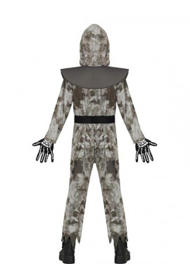 Fato de ninja esqueleto cinza e marrom para criança