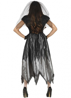 Fato de Noiva Fantasma Negro para mulher