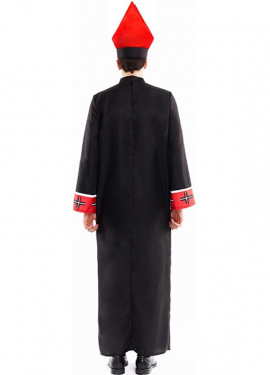 Fato de bispo satânico com estola preta e vermelha para homem