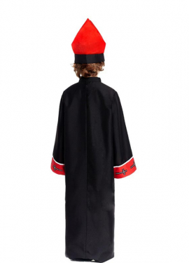 Fato de Bispo Satânico com estola preta e vermelha para criança