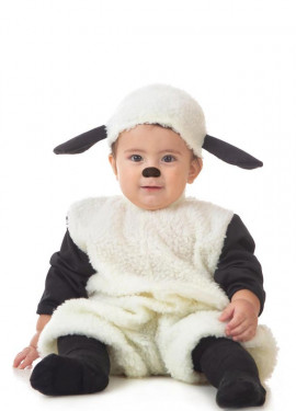 Fato de ovelha branca com capuz para bebé