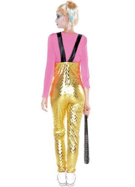 Fato de palhaço de conflito dourado para mulher