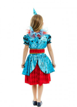 Fato de palhaço maníaco azul e vermelho para menina e adolescente