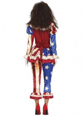 Fato de palhaço patriota sangrento para mulher