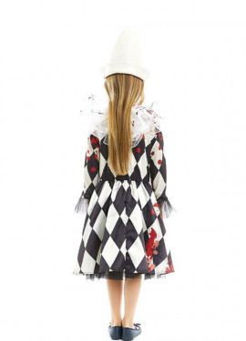 Fato de palhaço assassino Pierrot com chapéu para menina e adolescente