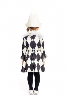 Fato de palhaço Pierrot losango com chapéu para bebé e menina