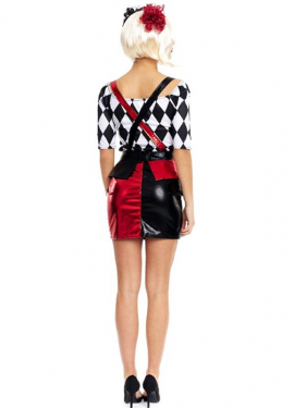 Fato de palhaço Rhombus preto e vermelho para mulher