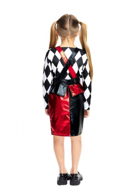 Fato de palhaço Rhombus preto e vermelho para menina e adolescente