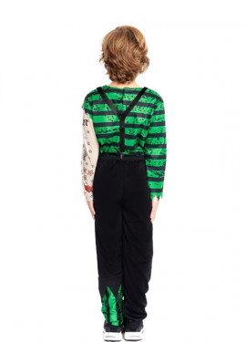 Fato de palhaço assassino verde e preto para criança