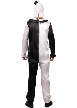 Fato de palhaço preto e branco com sangue falso para homem