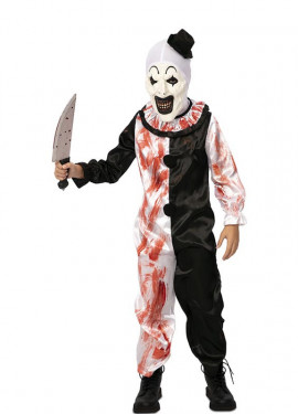 Fato de palhaço preto e branco com sangue falso para criança