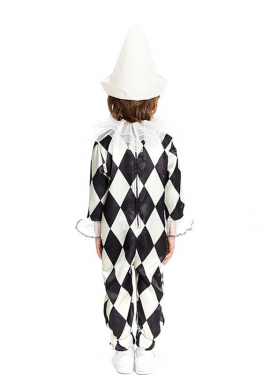 Fato de palhaço Diamond Pierrot com chapéu para bebé e criança