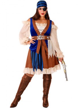 Fato de pirata marrom e azul para mulher