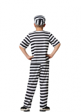 Fantasia de prisioneiro listrada em preto e branco para meninos