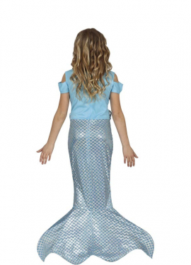 Fato de sereia cauda longa azul para menina