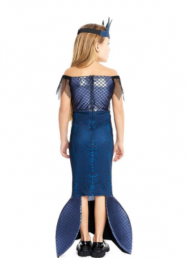 Fato de sereia azul malvada com coroa para menina e adolescente