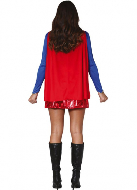 Fato de super heroína azul e vermelho para mulher