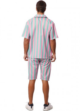 Fato de surfista listrado rosa e azul para homem