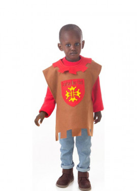 Fato de túnica de cruzado medieval com ameias vermelhas para criança