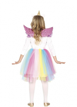 Fato de unicórnio arco-íris com asas para menina