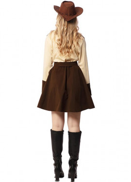 Fato de cowgirl bege e castanho com cinto para mulher