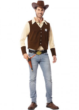 Fato de cowboy de xerife marrom para homem