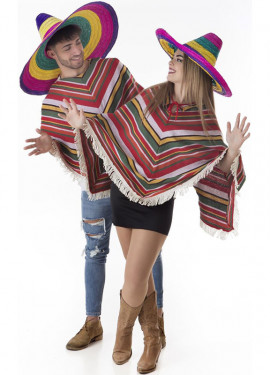 Mexican Costume or Poncho with Large Sombrero for adults