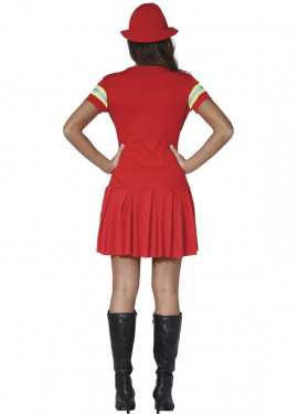 Fato de bombeira vermelha para mulher com bandas refletoras