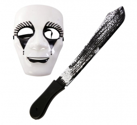 Adult White Assassin Kit: Mask and 18x55 cm machete