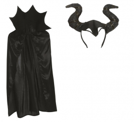 Kit Rainha Má: Capa de 100 Cm e Tiara de Chifres
