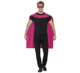 Kit de super-herói adulto rosa: manto e máscara