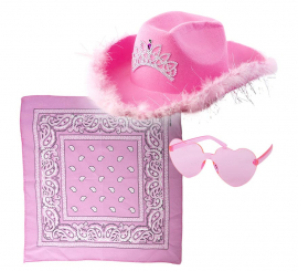 Kit Cowgirl Rosa: Óculos, lenço e chapéu 58 cm