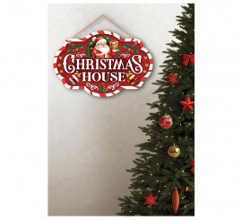 Red Christmas House Sign 30x20cm