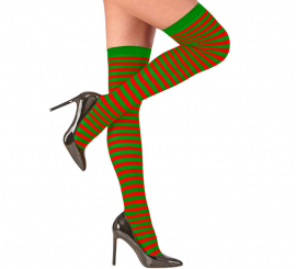 Meia-calça listrada 70 Denier vermelha e verde feminina