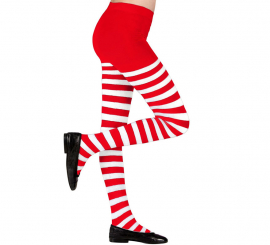 Meia-calça listrada vermelha e branca 70 Denier para meninas