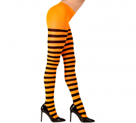 Meia-calça laranja com listras pretas, 70 denier para mulheres
