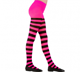 Meia-calça rosa com listras pretas, 70 denier para meninas